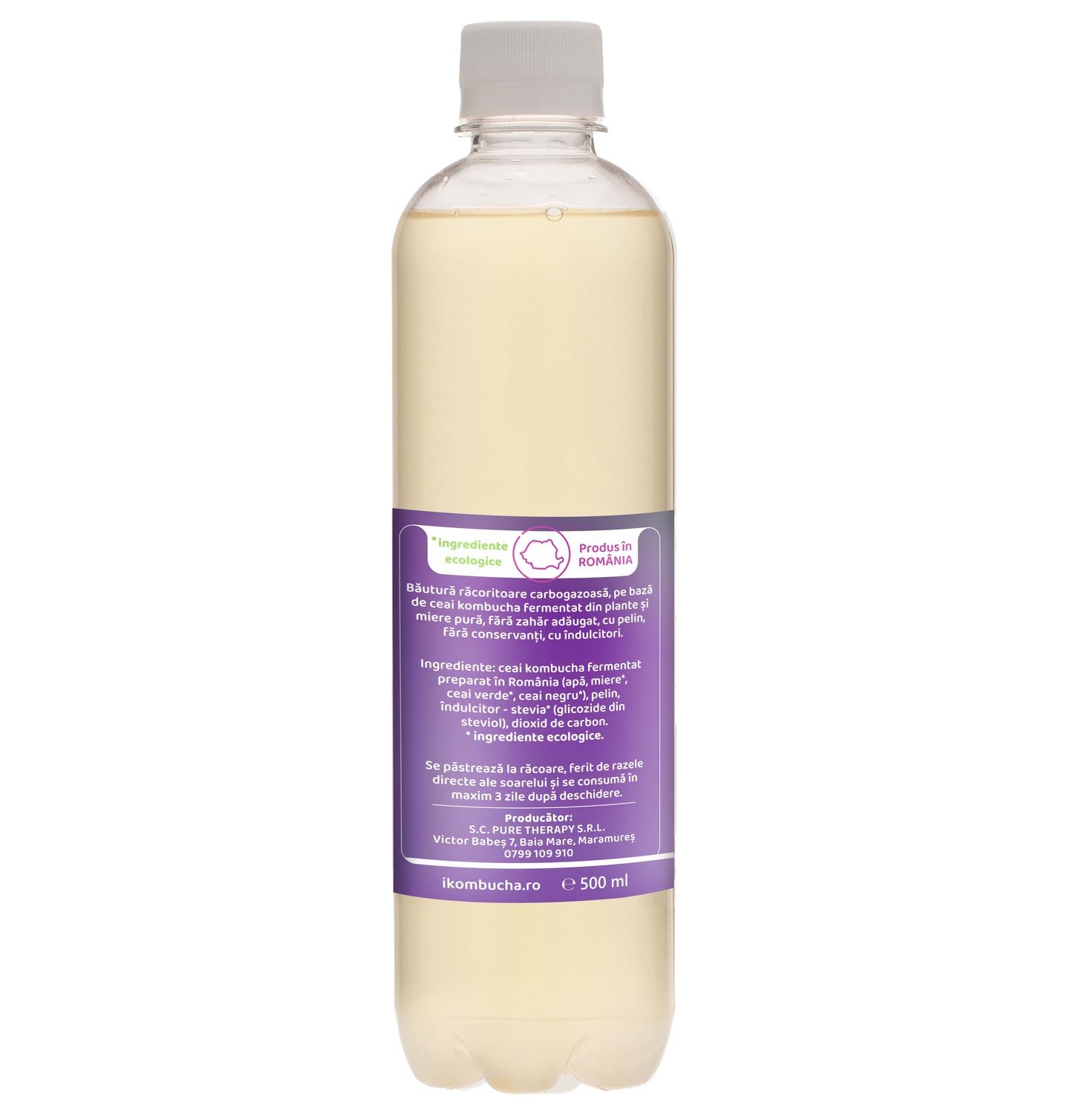 Apa tonica fara zahar pe baza de Kombucha, cu pelin, ceai verde, ceai negru si miere, pentru digestie, 500 ml, Furori