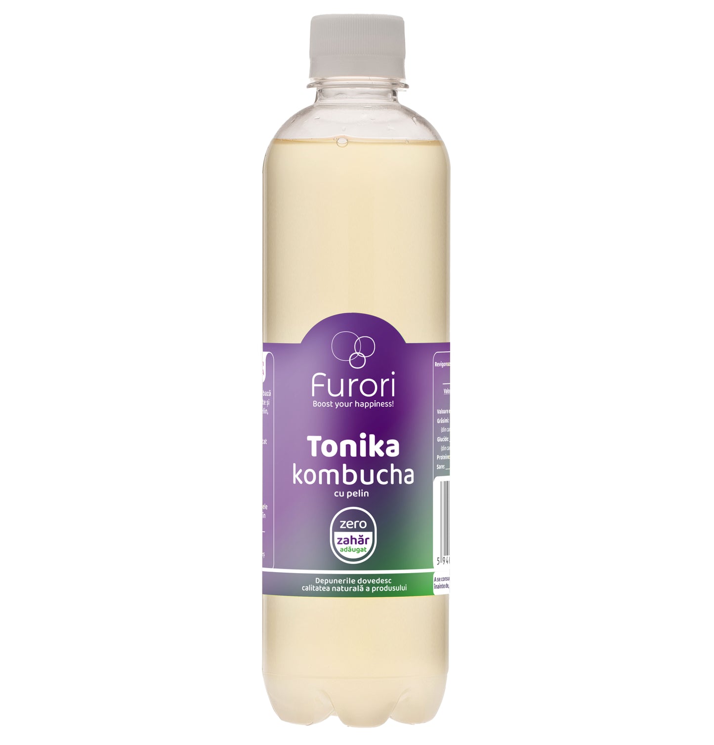 Apa tonica fara zahar pe baza de Kombucha, cu pelin, ceai verde, ceai negru si miere, pentru digestie, 500 ml, Furori