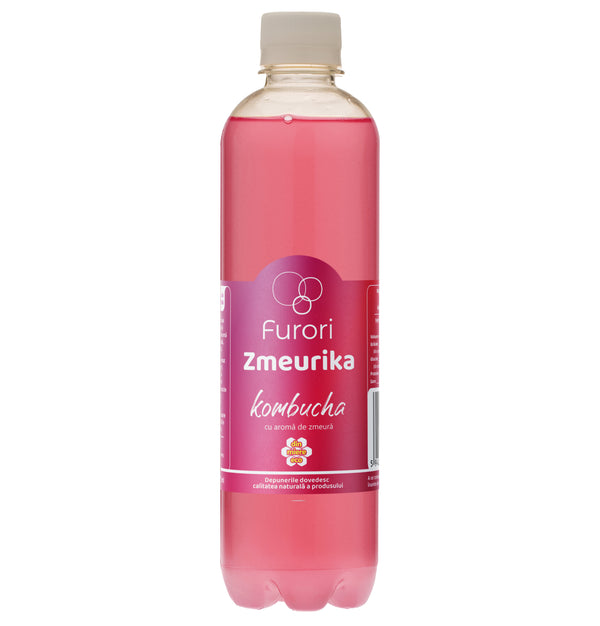 Bautura racoritoare Kombucha fara zahar, cu aroma naturala de ZMEURA, miere si hibiscus, 500 ml, Furori
