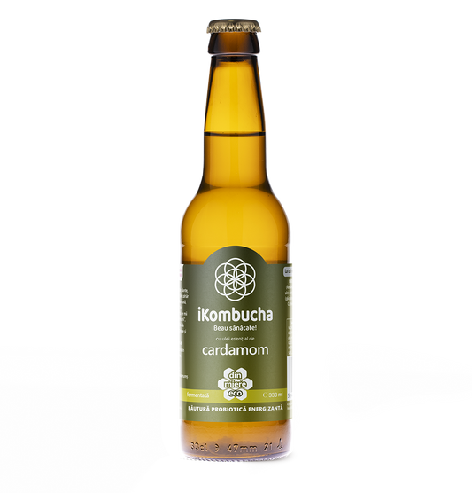 Bautura digestiva Kombucha cu CARDAMOM, contine probiotice, vitamine, minerale si antioxidanti, naturale, pentru slabire, rezistenta si imunitate, 330 ml, iKombucha