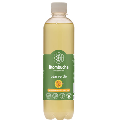 Ceai bio fermentat cu probiotice Kombucha, cu CEAI VERDE, cu bionutrienti, enzime si antioxidanti, pentru rezistenta, pentru digestie si antibalonare, 500 ml, iKombucha