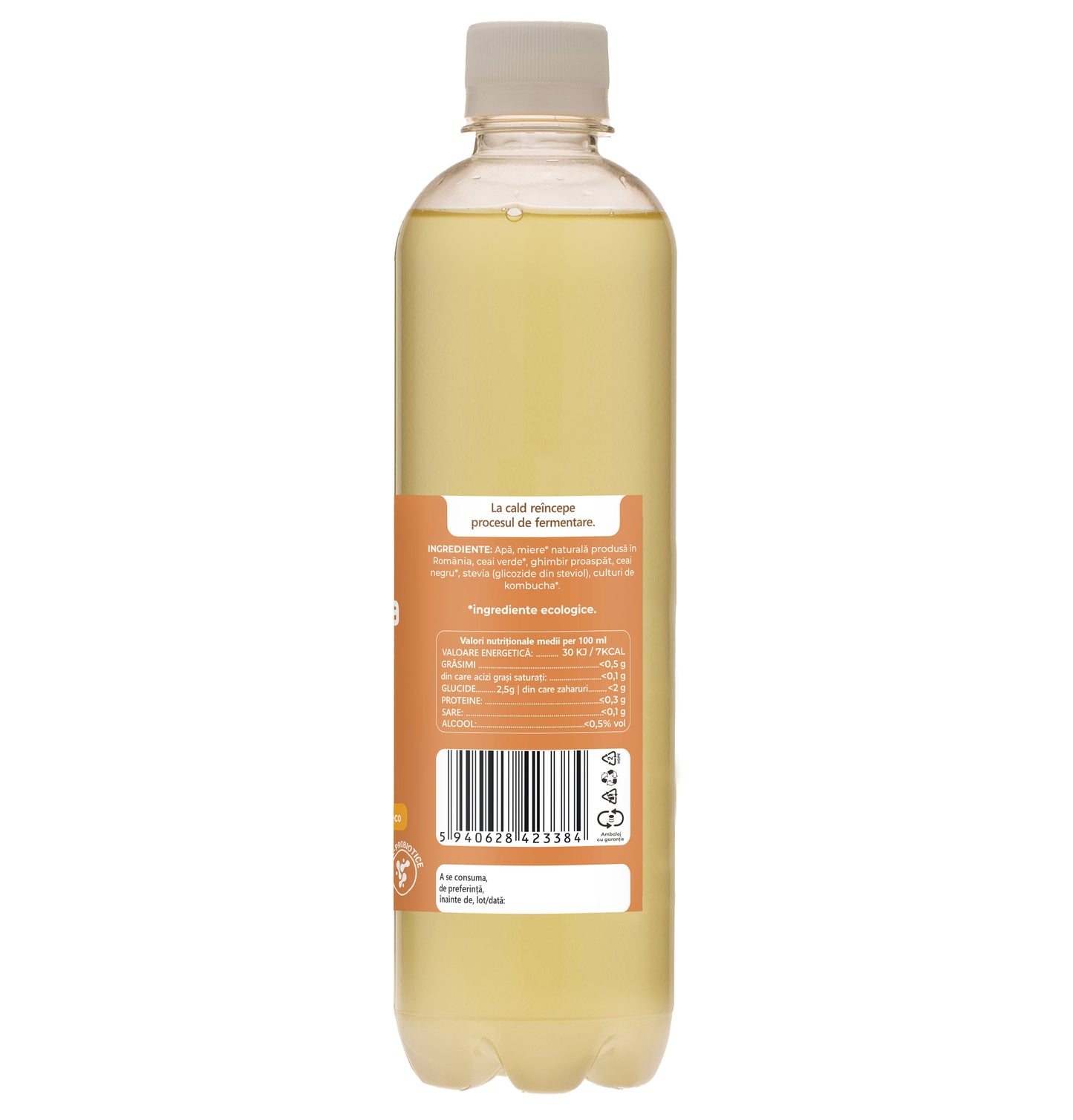 iKombucha, ceai Kombucha cu suc proaspat de GHIMBIR si CEAI VERDE, cu bionutrienti, enzime si antioxidanti, pentru rezistenta, pentru digestie si antibalonare, 500 ml, iKombucha