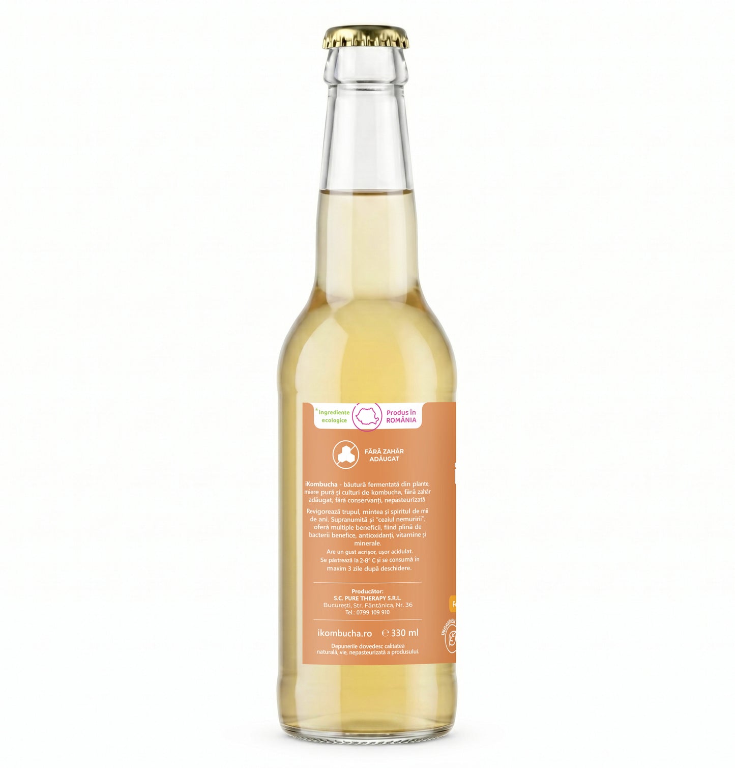 iKombucha, ceai Kombucha cu suc proaspat de GHIMBIR si CEAI VERDE, cu bionutrienti, enzime si antioxidanti, pentru rezistenta, pentru digestie si antibalonare, 330 ml, iKombucha