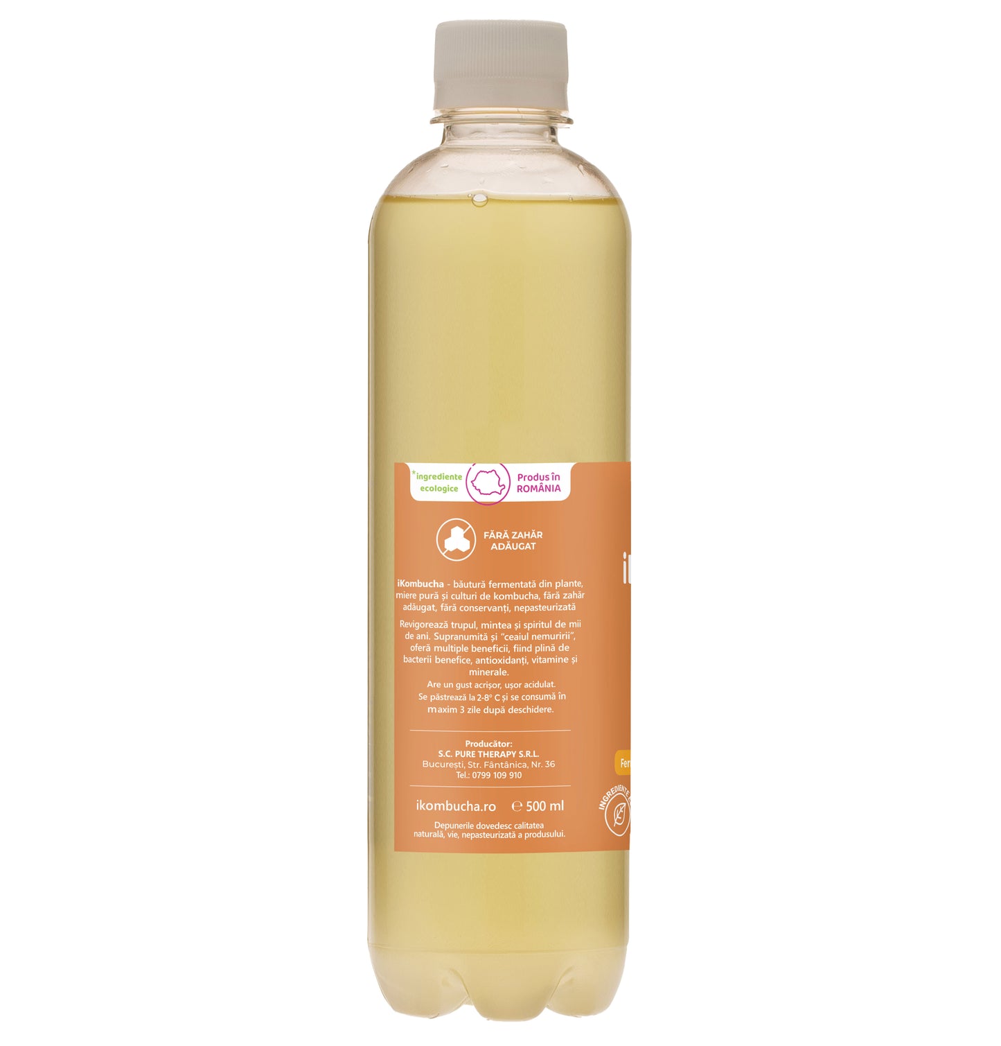 iKombucha, ceai Kombucha cu suc proaspat de GHIMBIR si CEAI VERDE, cu bionutrienti, enzime si antioxidanti, pentru rezistenta, pentru digestie si antibalonare, 500 ml, iKombucha