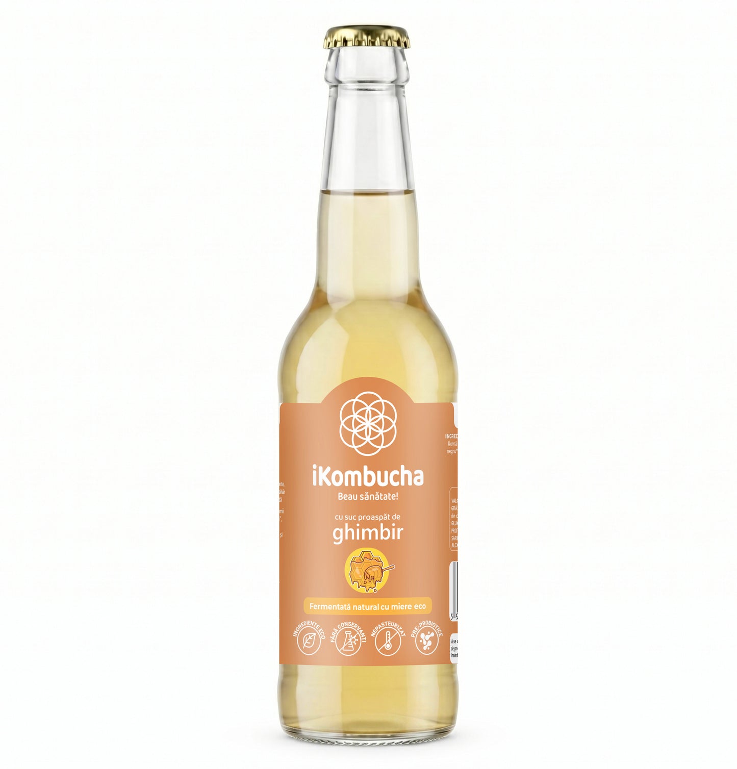 iKombucha, ceai Kombucha cu suc proaspat de GHIMBIR si CEAI VERDE, cu bionutrienti, enzime si antioxidanti, pentru rezistenta, pentru digestie si antibalonare, 330 ml, iKombucha