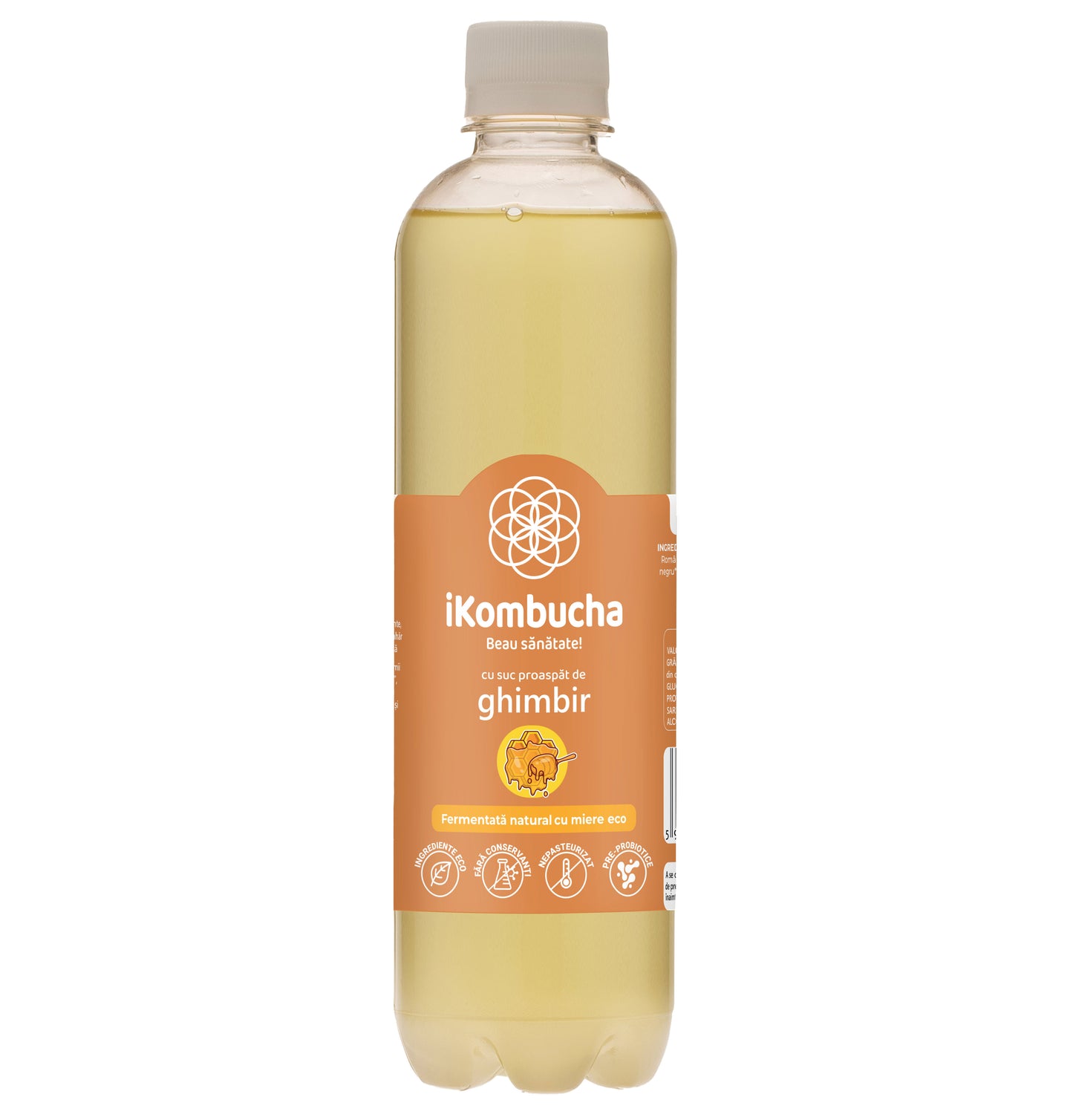 iKombucha, ceai Kombucha cu suc proaspat de GHIMBIR si CEAI VERDE, cu bionutrienti, enzime si antioxidanti, pentru rezistenta, pentru digestie si antibalonare, 500 ml, iKombucha
