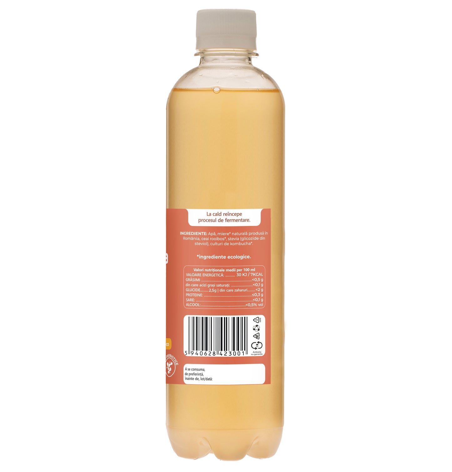 Bautura digestiva cu probiotice Kombucha, cu ceai ROOIBOS, cu antioxidanti si minerale cu beneficii pentru rezistenta si flora intestinala, 500 ml, iKombucha