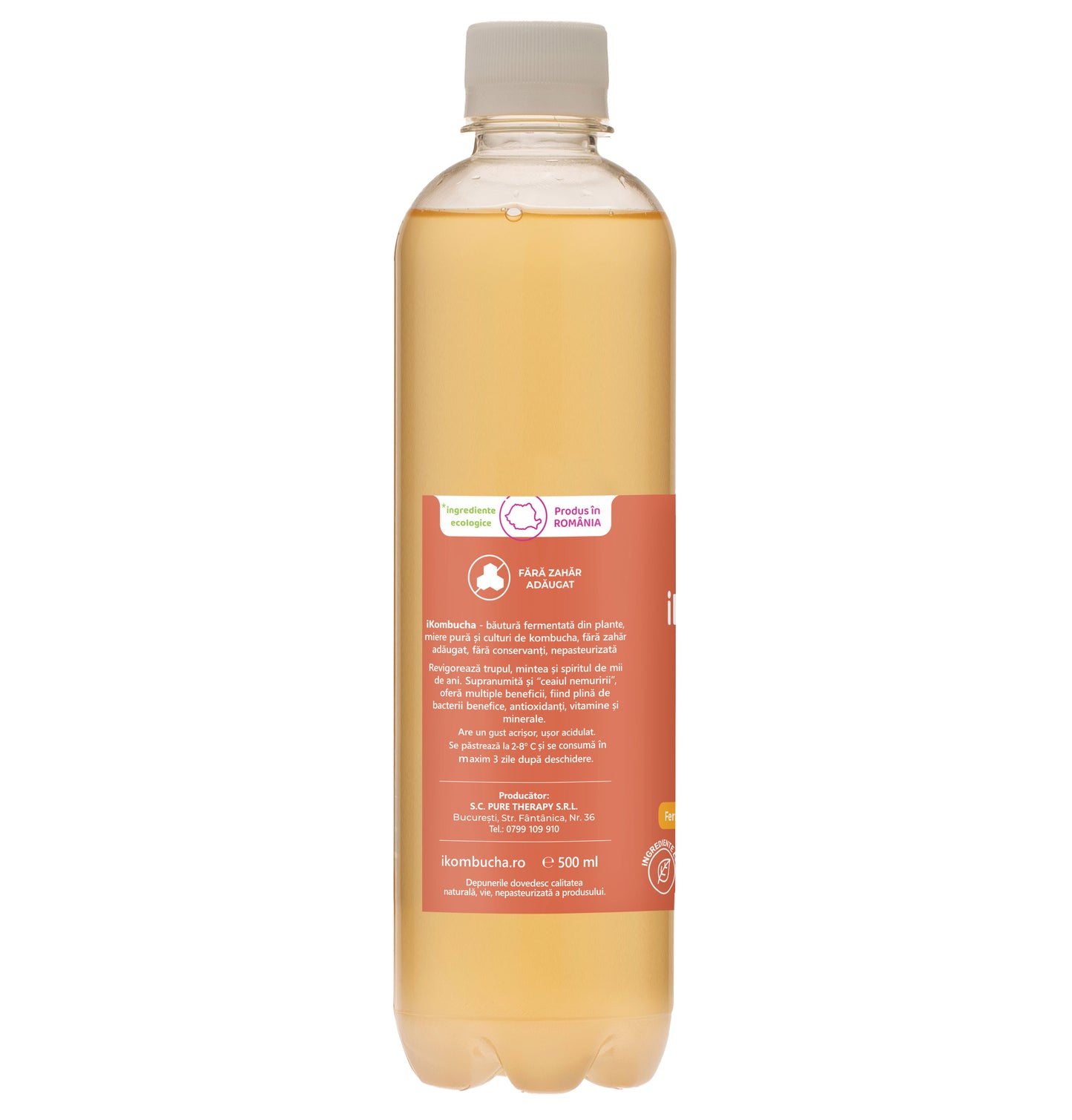 Bautura digestiva cu probiotice Kombucha, cu ceai ROOIBOS, cu antioxidanti si minerale cu beneficii pentru rezistenta si flora intestinala, 500 ml, iKombucha