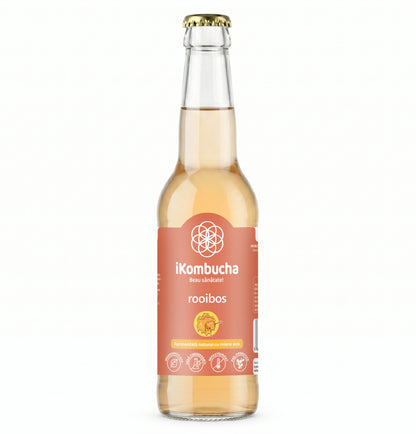 Ceai probiotic fermentat cu Kombucha, cu ceai ROOIBOS, enzime si antioxidanti, pentru flora, arderea grasimilor si imunitate, fara zahar, 330 ml iKombucha