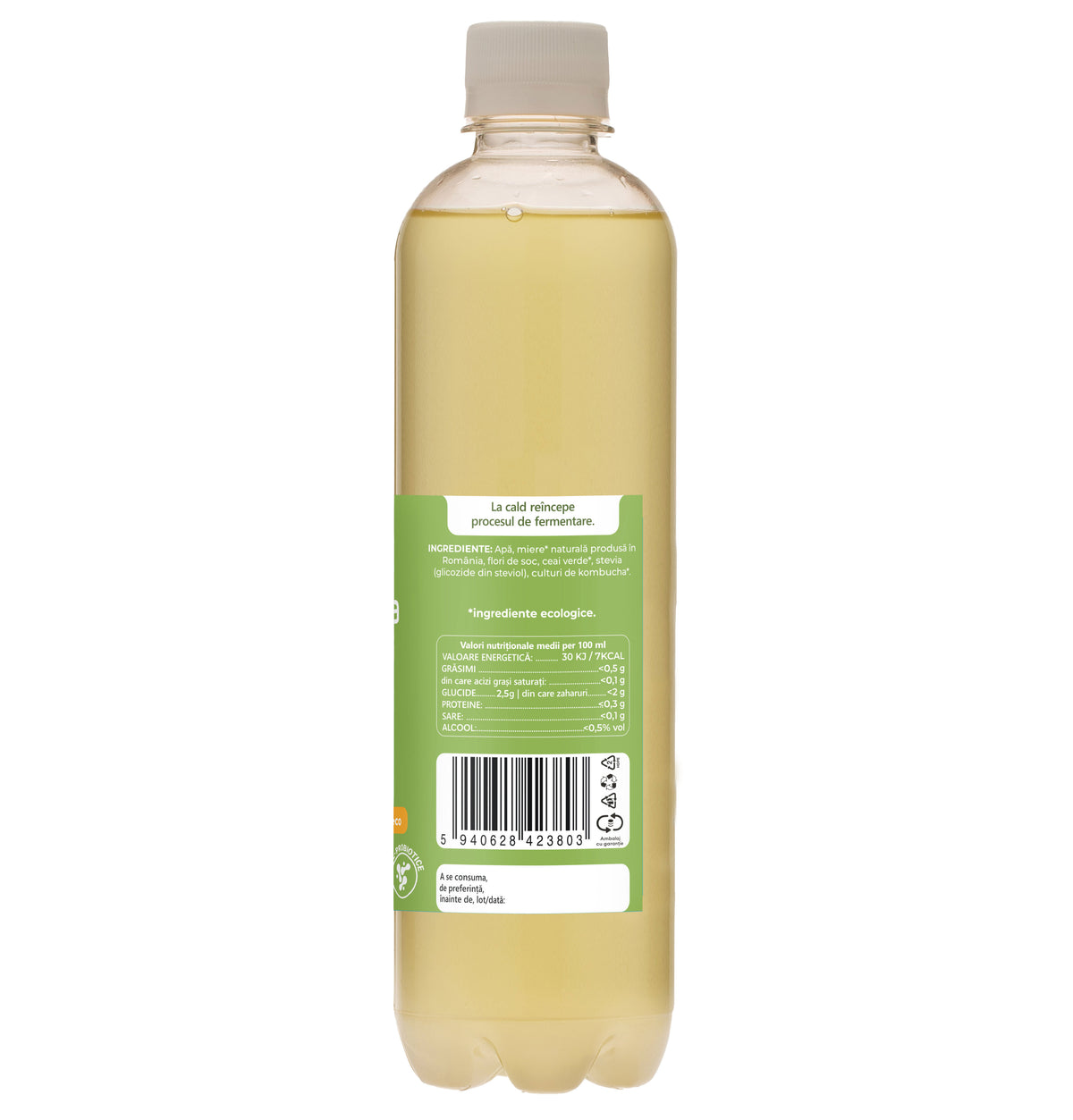Ceai bio fermentat cu probiotice Kombucha, cu SOC, cu enzime pentru slabire si rezistenta, fara zahar, 500 ml, iKombucha