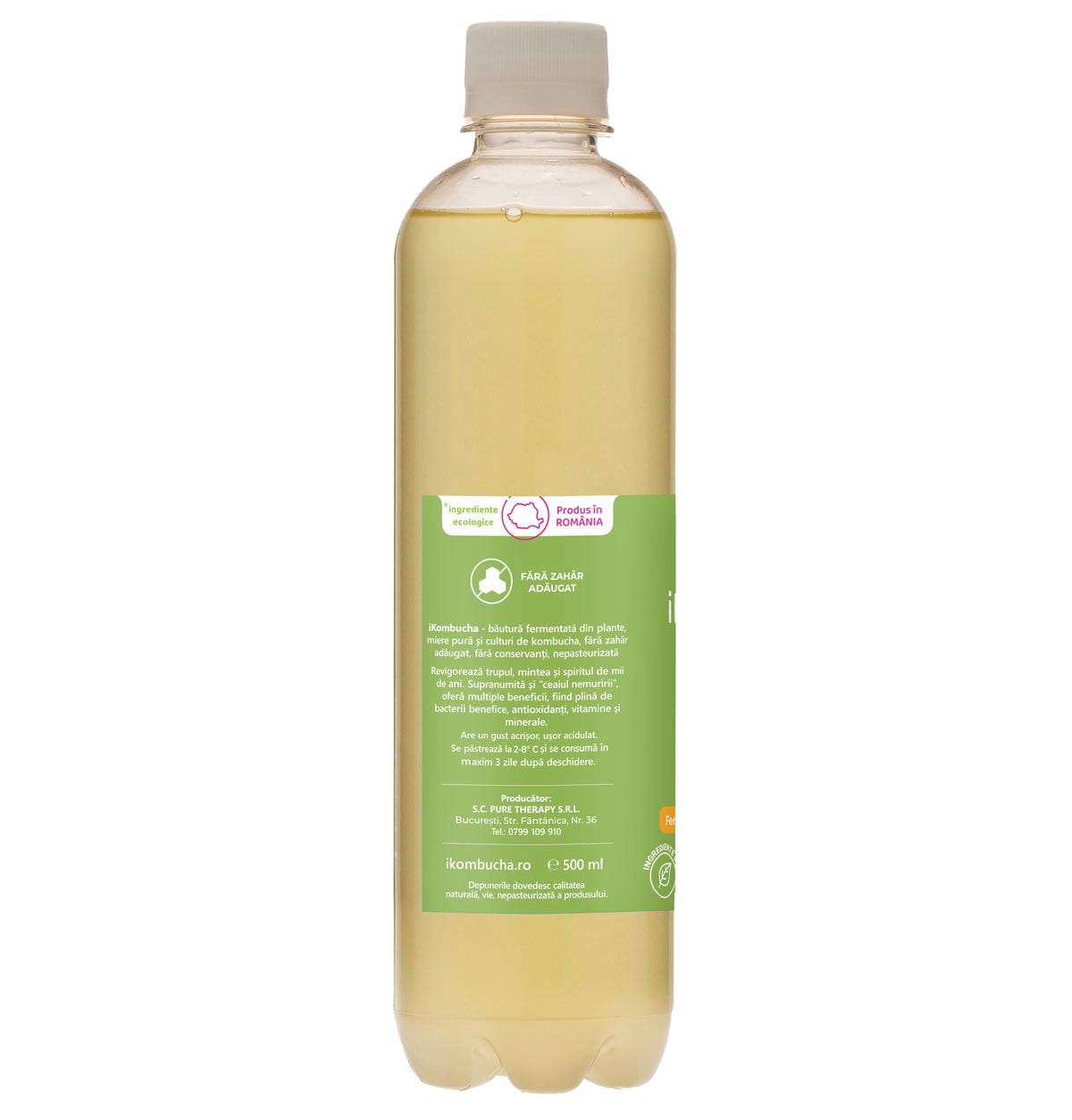 Ceai bio fermentat cu probiotice Kombucha, cu SOC, cu enzime pentru slabire si rezistenta, fara zahar, 500 ml, iKombucha