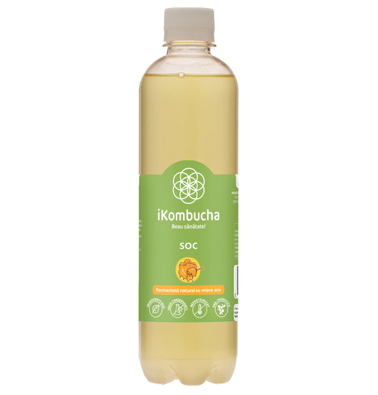Ceai bio fermentat cu probiotice Kombucha, cu SOC, cu enzime pentru slabire si rezistenta, fara zahar, 500 ml, iKombucha