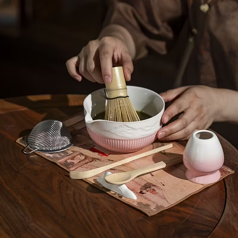 Kit Premium pentru Preparare Matcha – Set Ceramica & Inox, 8 Piese pentru Ceai Matcha Autentic