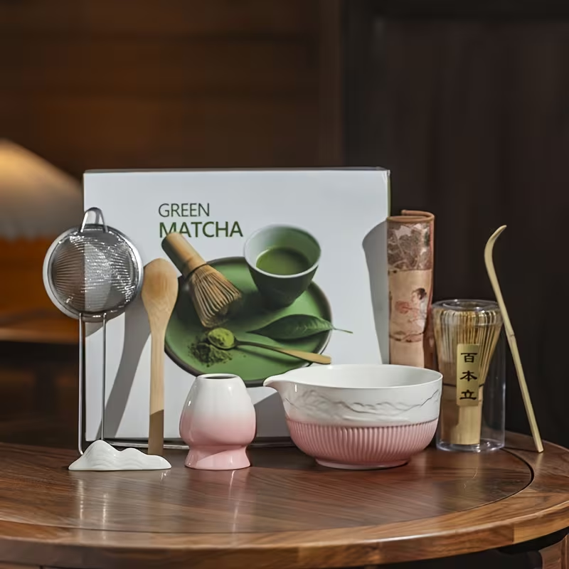 Kit Premium pentru Preparare Matcha – Set Ceramica & Inox, 8 Piese pentru Ceai Matcha Autentic