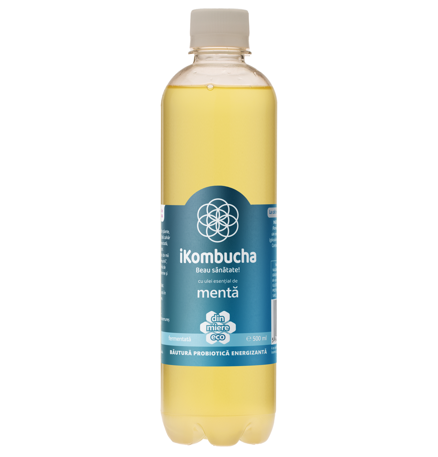 Ceai kombucha cu MENTA, probiotice, cu vitamine si enzime pentru flora intestinala si digestie, 500 ml, iKombucha