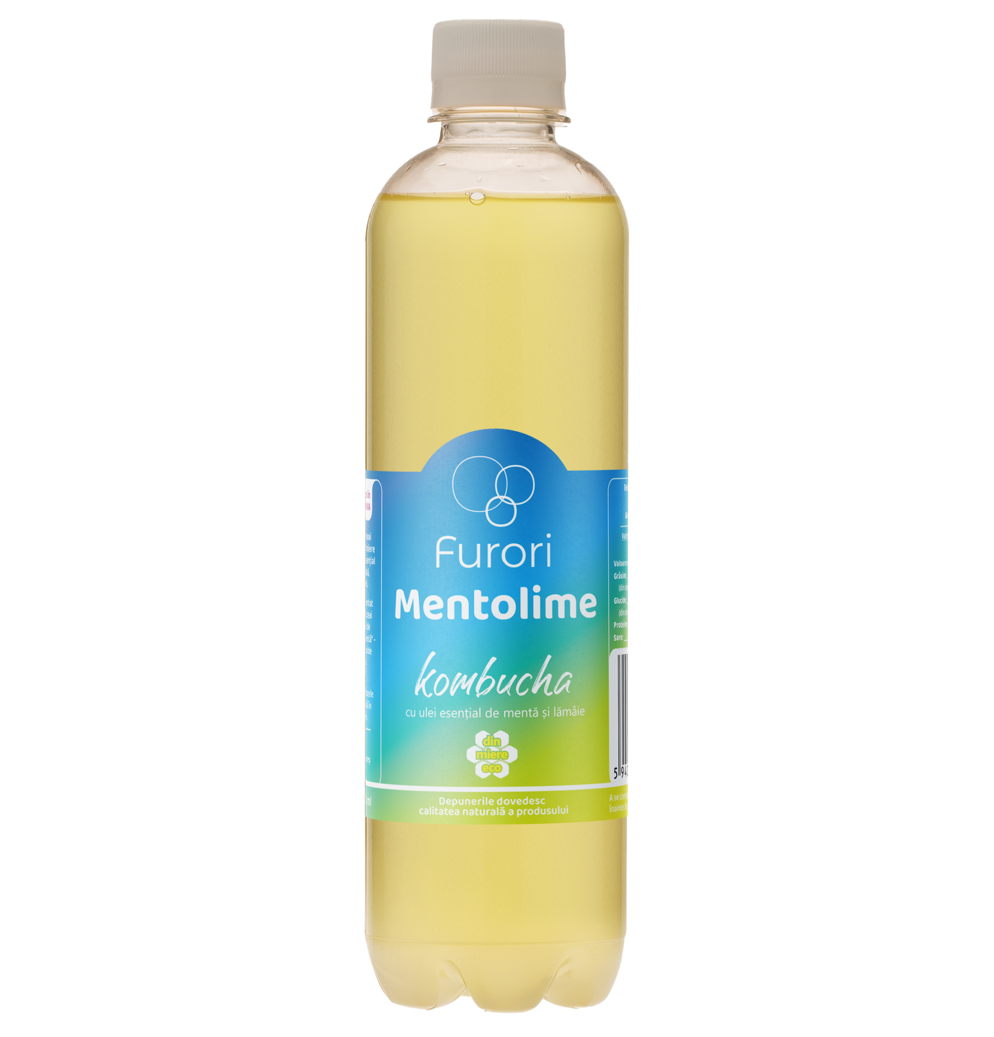 Bautura racoritoare acidulata pe baza de Kombucha, cu ulei esential de MENTA si LAMAIE, 500 ml, Furori
