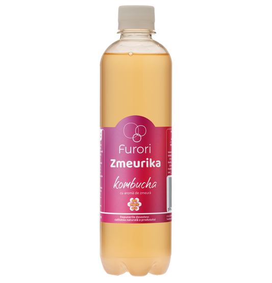Bautura racoritoare Kombucha fara zahar, cu aroma naturala de ZMEURA, miere si hibiscus, 500 ml, Furori